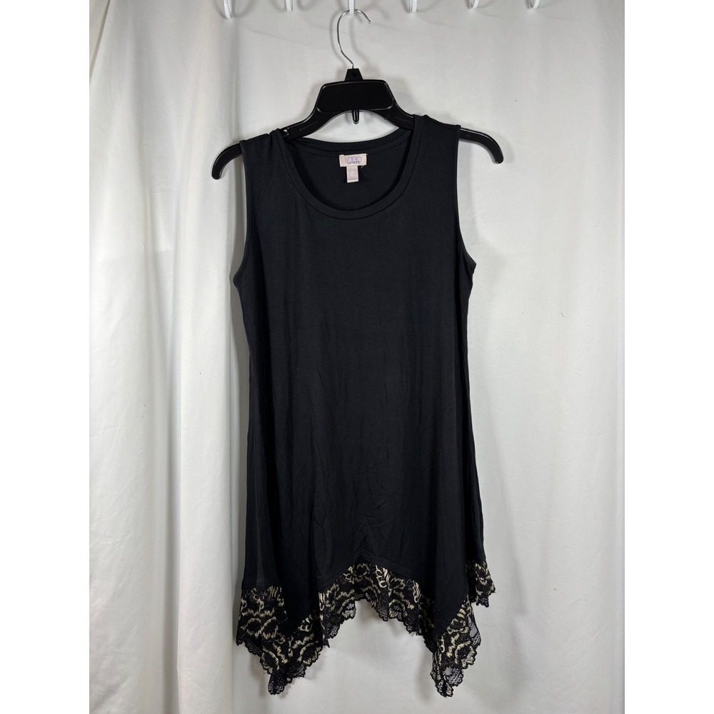 LOGO Layers Lori Goldstein Black Sharkbite Tank Top Lace Trim XS